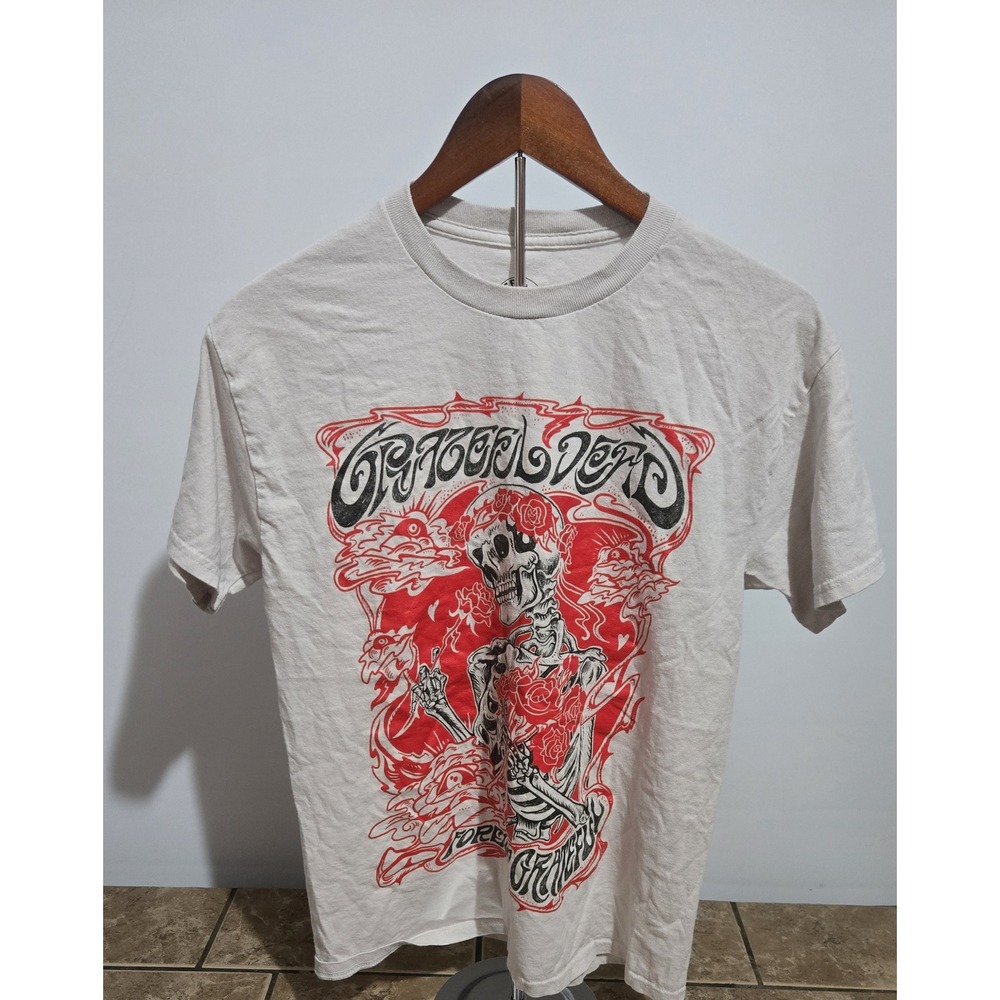 Grateful Dead Bertha Skeleton Roses Graphic T-Shirt Cream Medium 2024 Band Tee